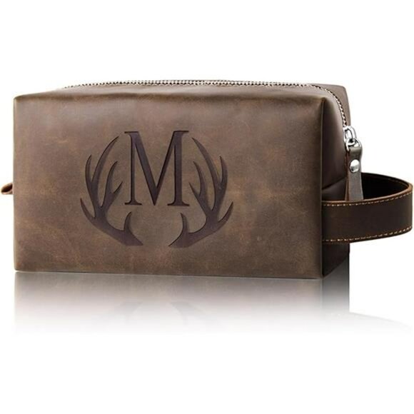 Mens Toiletry Bag Waterproof Leather Shaving Travel Organizer Gift for Him - Picture 7 of 7